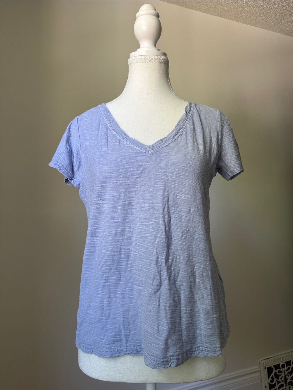 PILCRO Anthropologie Blue 100% Cotton Summer Casual Vneck Short Sleeve XS